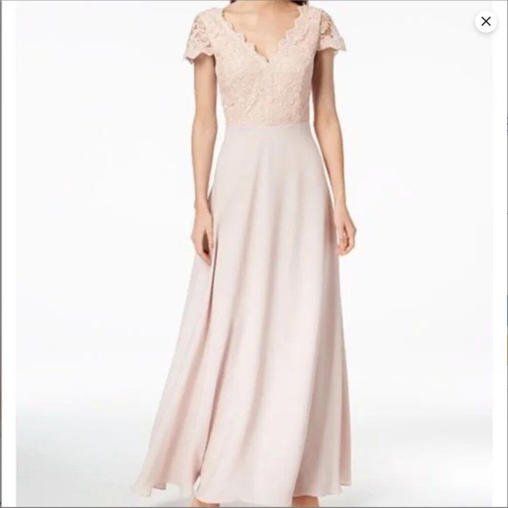 CALVIN KLEIN LACE BODICE GOWN blush light pink